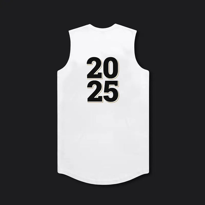 product image of the back of a tampa bay titans tank top in white. Back design has the year "2025"